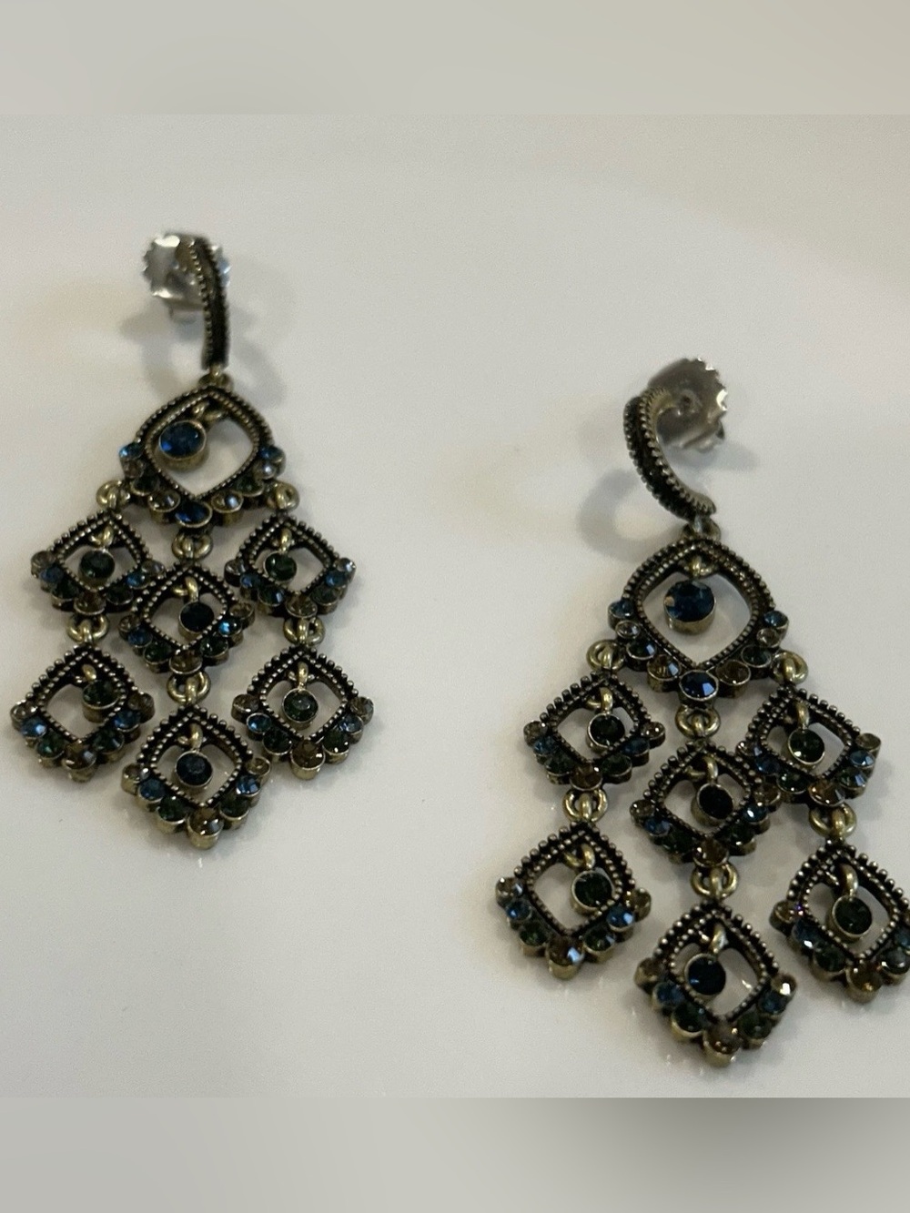 Lia Sophia Vintage-Inspired Blue Crystal Brushed Gold Chandelier Earrings Formal